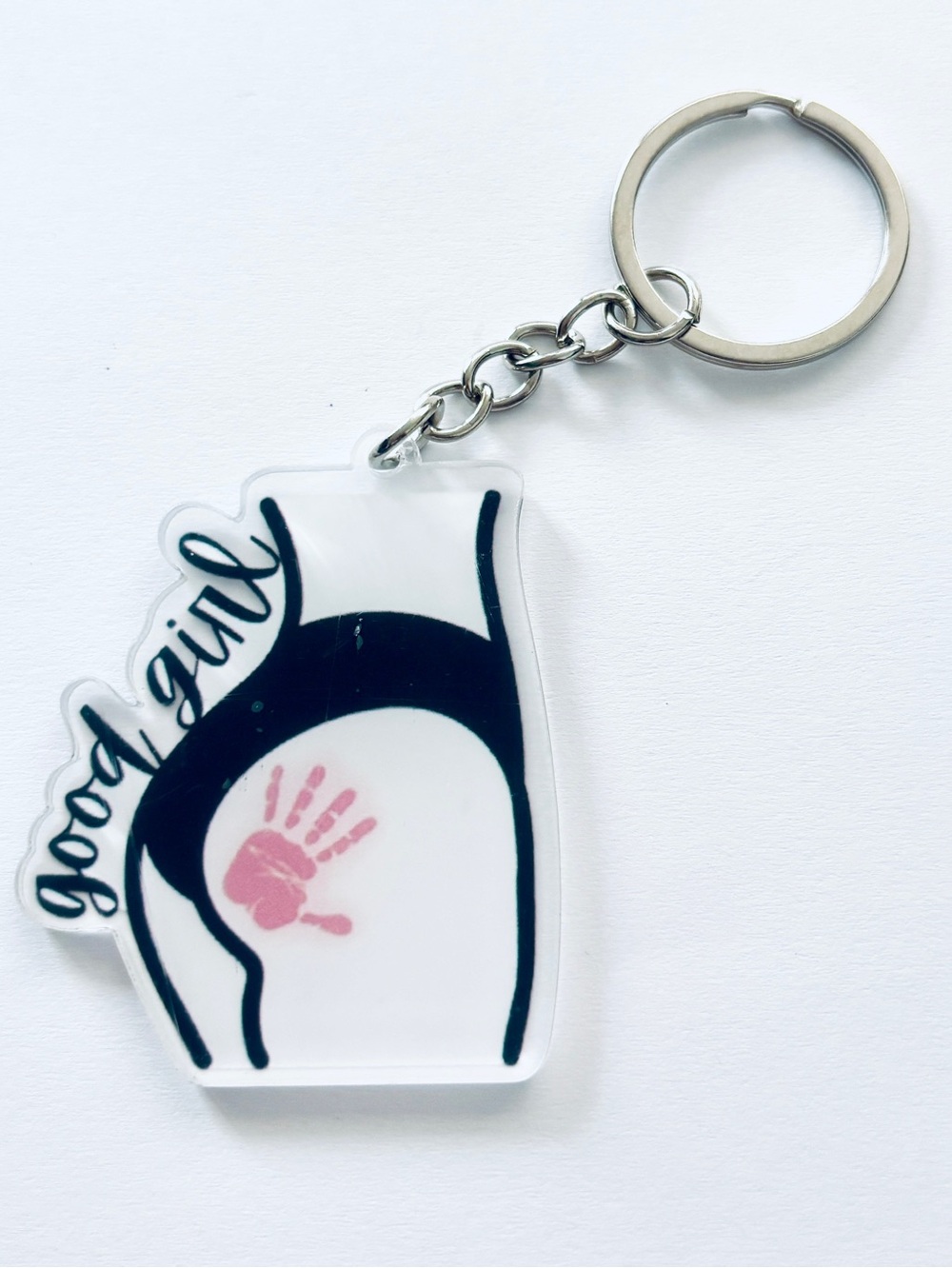 Good Girl Pink Handprint Acrylic Keychain